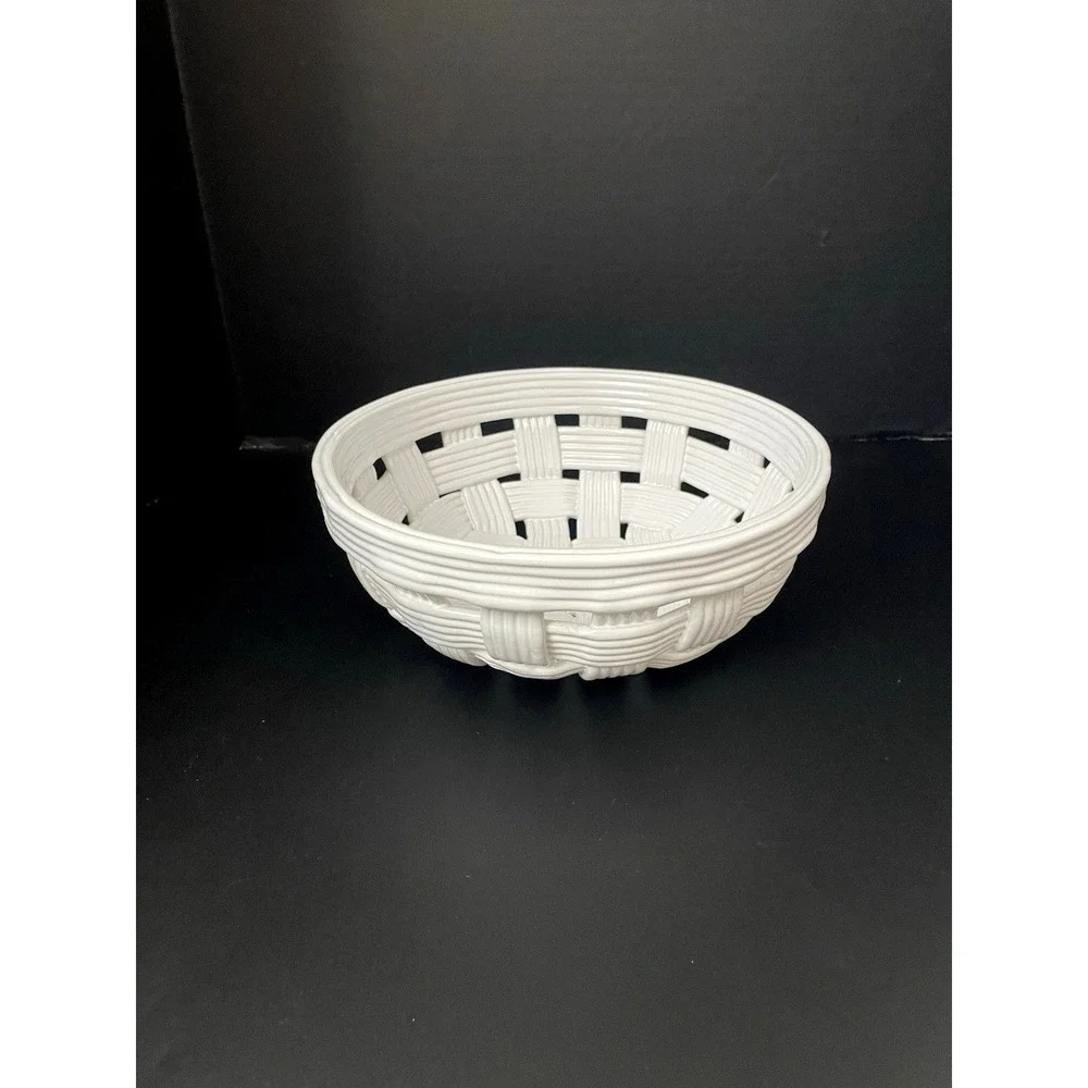 Vtg PCCW‎ Ceramic Basket Weave Bowl White Made in Slovenia Lattice MCM